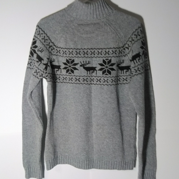 Vintage Med Columbia grey Wool blend w brown deer snowflake sweater turtleneck - Picture 4 of 11